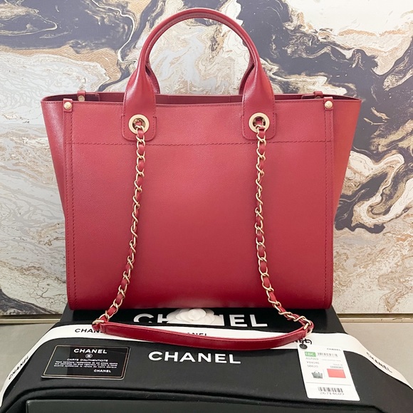 Sold! Chanel Medium Deauville Caviar Studded Red Leather Tote - Picture 2 of 15